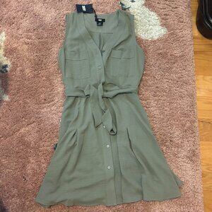 DKNY Women's Sz 10 Olive Green V-Neck Button Front Sleeveless Belted Waist NWT